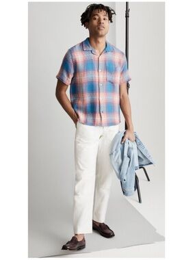 Men's Corridor Firecracker Acid Plaid Woven Button-Up Short Sleeve Shirt Medium